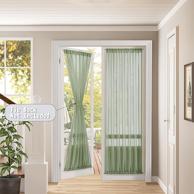 Tollpiz Sheer Door Curtains Closet Linen Textured Curtain Sheers Doorway Light - Image 2