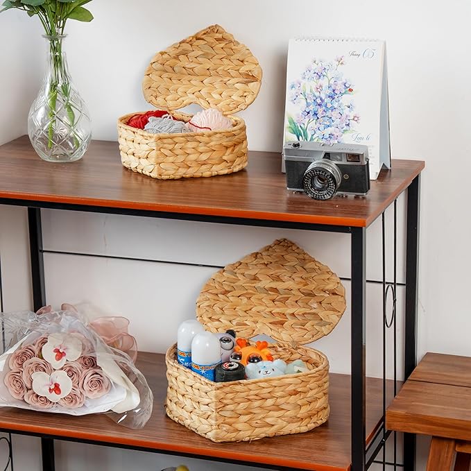 Set of 2 Heart Wicker Storage Bins - Image 7