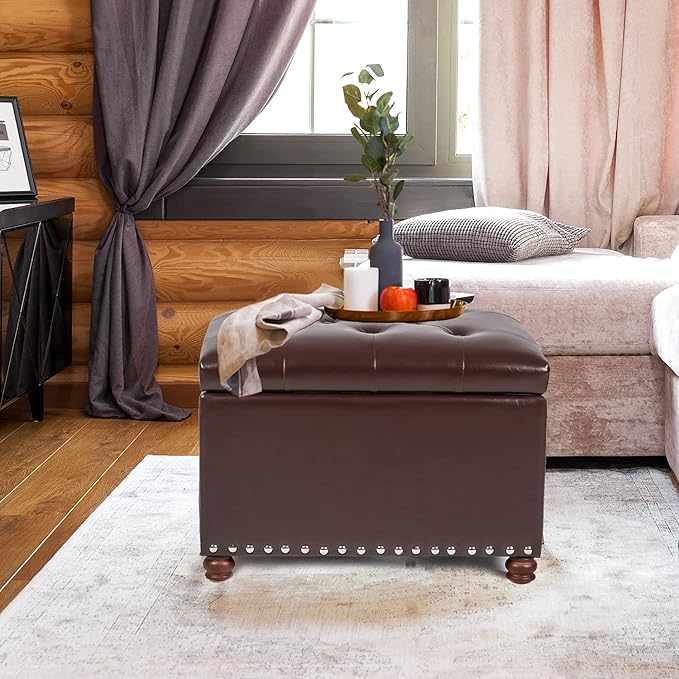 Leather Storage Ottoman Bench Foot Rest Stool - Image 2