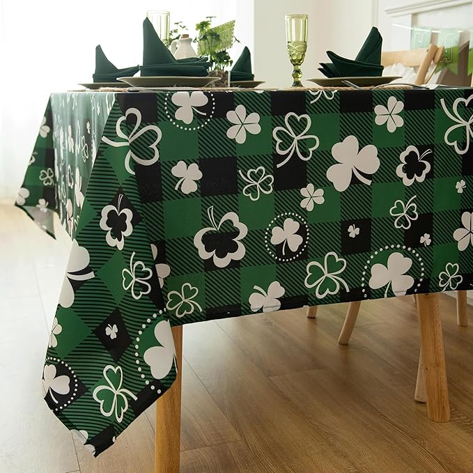 Green Gingham Shamrock Plaid Tablecloth - Image 5