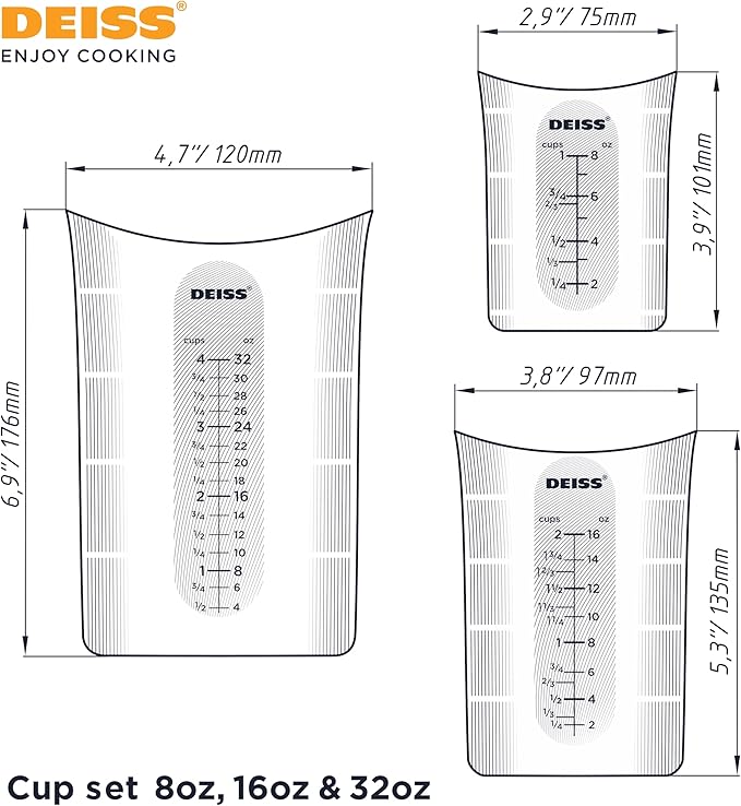Deiss PRO 3 Piece Silicone Measuring Cup Set - Image 9