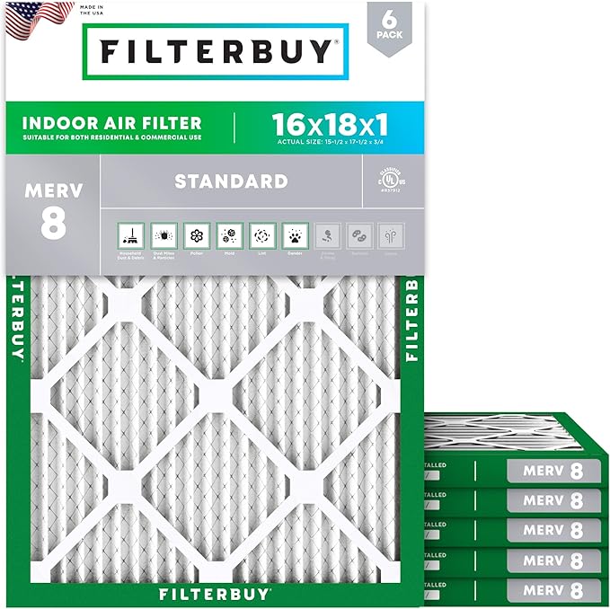 Filterbuy 16x18x1 Air Filter MERV 8 Dust Defense Replacement, Electrostatic by Filterbuy