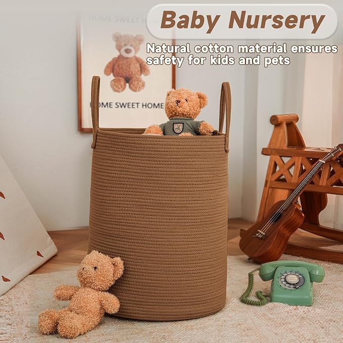 Large Woven Laundry Basket Hamper, 80L Cotton Rope Storage Bin - Image 2