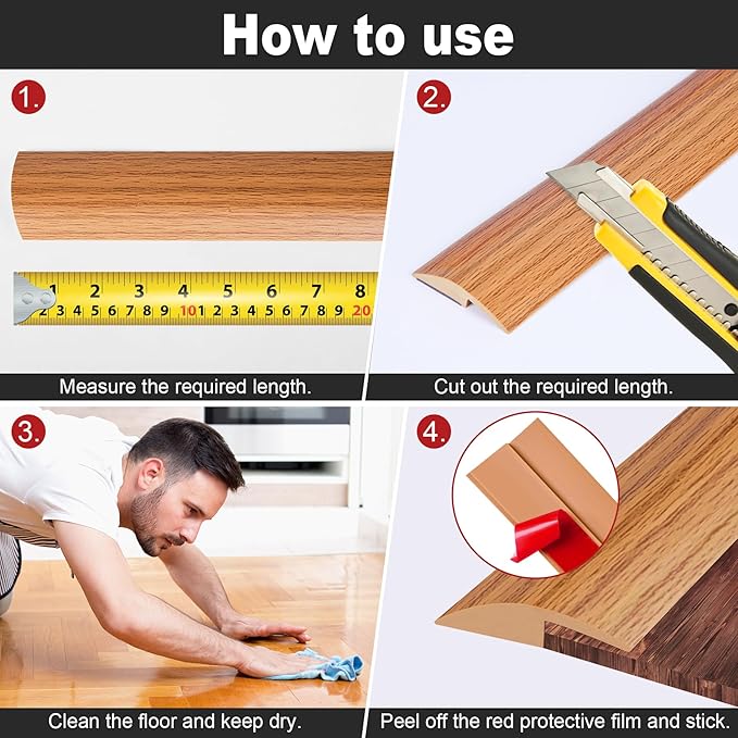 3.3Ft Carpet Floor Transition Strip, Self Adhesive Floor Edging Trim Strip - Image 6