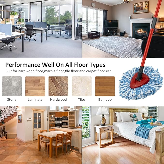 2 Pack Spin Mop Replacement Head, 1 Base, 4-Section Sturdy Iron Mop Handles - Image 6