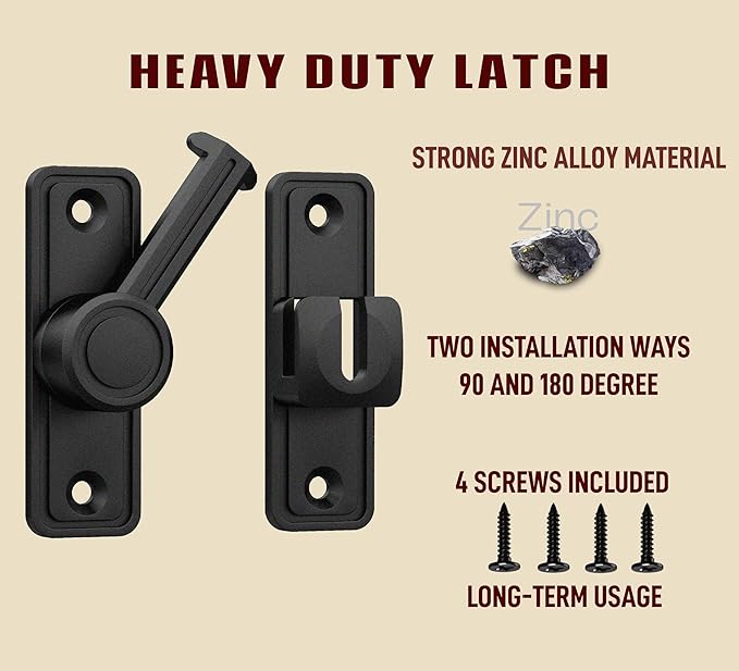 Barn Door Privacy Latch, 90°/180° Swing Slide Lock, Zinc-Alloy, Adhesive or - Image 4