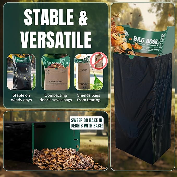 Lawn & Leaf Bag Holder Stand | Fits 33-55 Gallon Paper or Plastic Yard Waste - Image 3