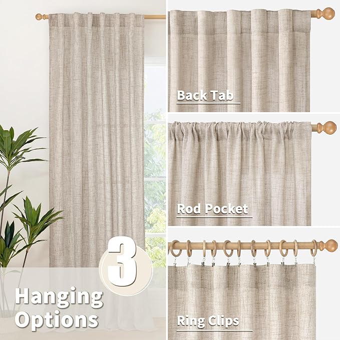 YoungsTex Short Natural Linen Curtains 54 Inch Length - Image 5