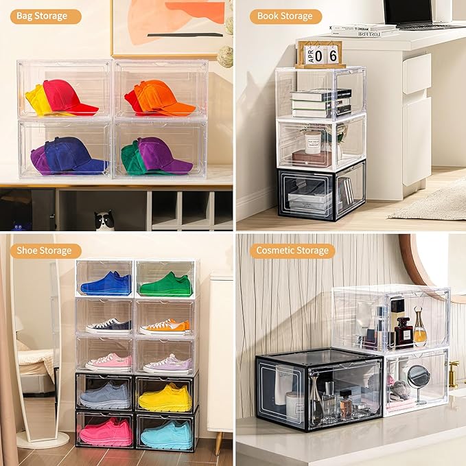 12 Pack Clear Shoe Boxes Stackable, Large Shoe Storage Organizer - Image 9