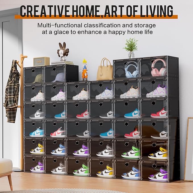 KEFA XL Shoe Storage Box Organizer, 6 Pack Shoe Boxes Clear Plastic Stackable - Image 2