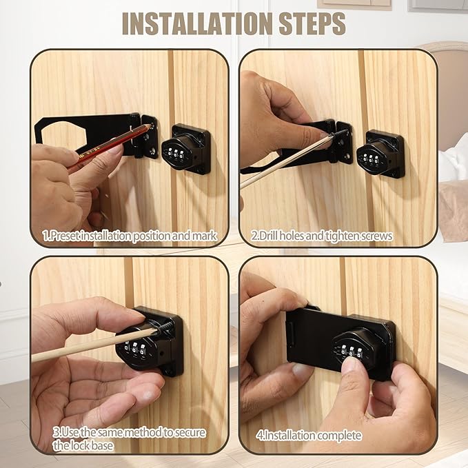 Password Rotary Hasp Locks, Digit Combination Lock Door Security Slide Latch - Image 8