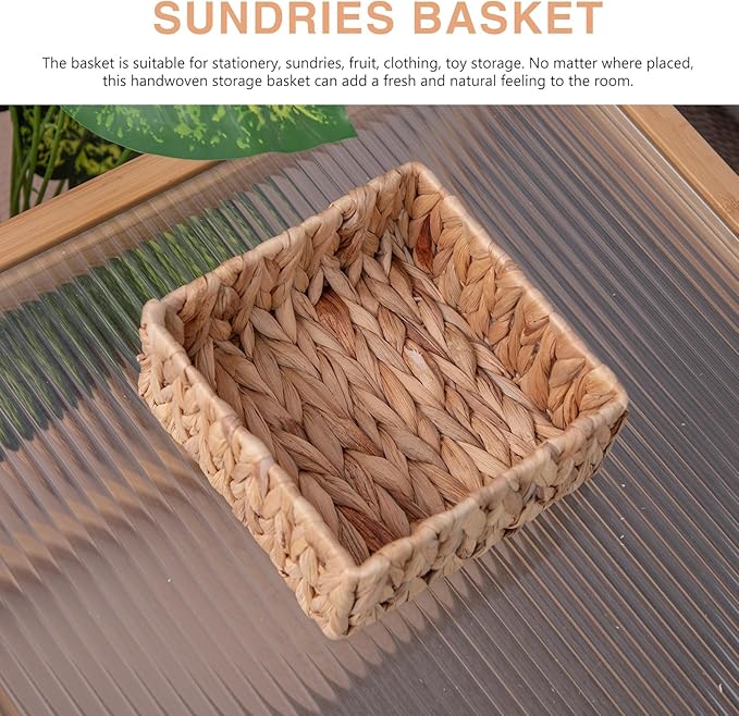 Handwoven Wicker Storage Baskets Set, Natural water hyacinth & Iron Frame | - Image 7