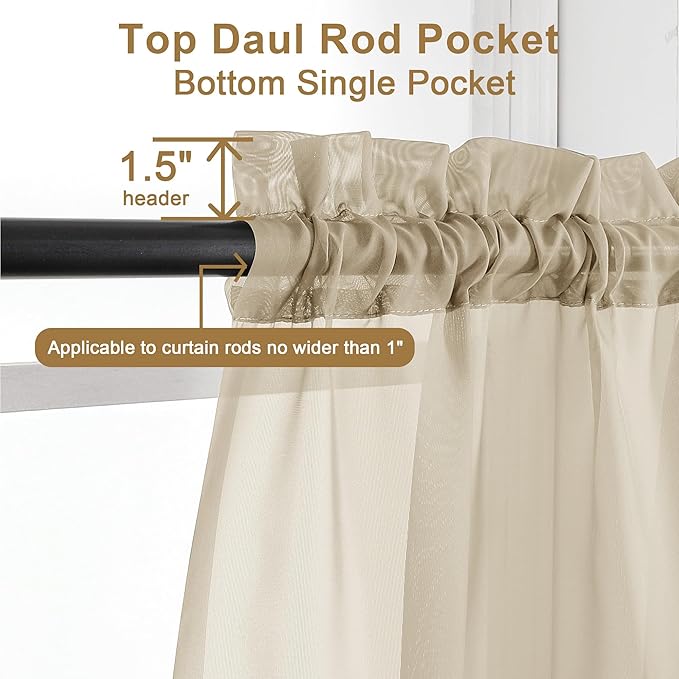 Chyhomenyc Taupe Sheer Curtains 30 inch Length 2 Panels, Light Filtering Voile - Image 3