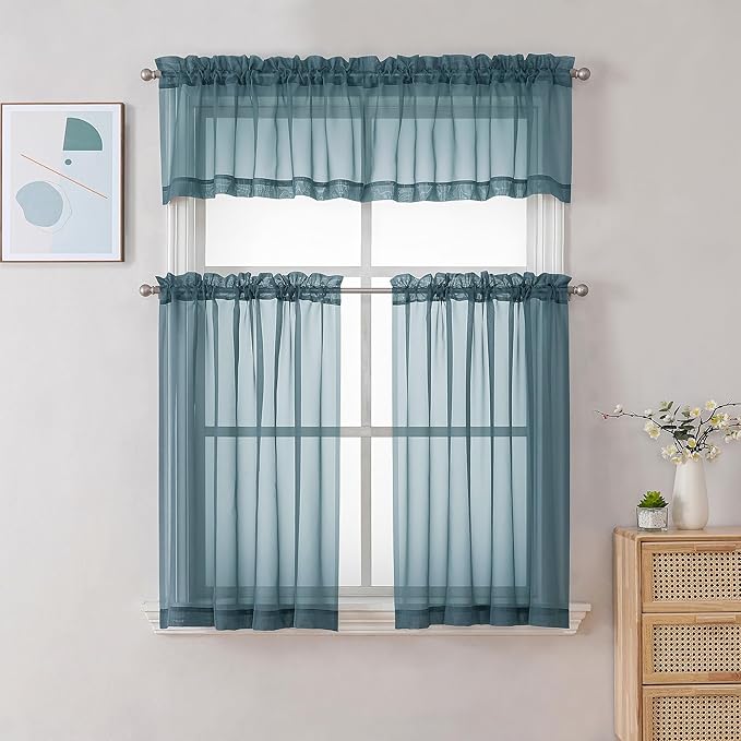 Chyhomenyc Dusty Blue Sheer Curtains 36 inch Length 2 Panels, Light Filtering - Image 2