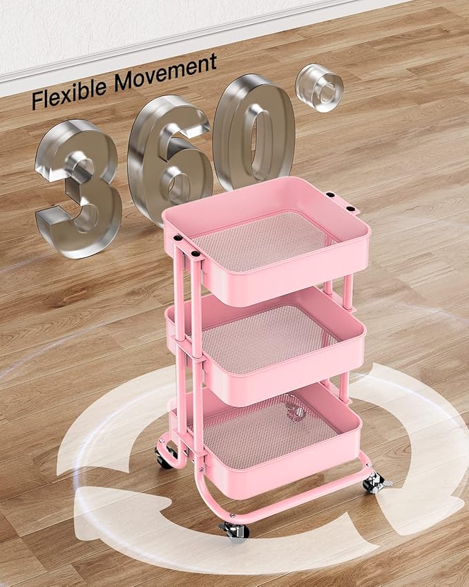 Pipishell 3-Tier Metal Rolling Utility Cart, Heavy-Duty Storage Cart - Image 6