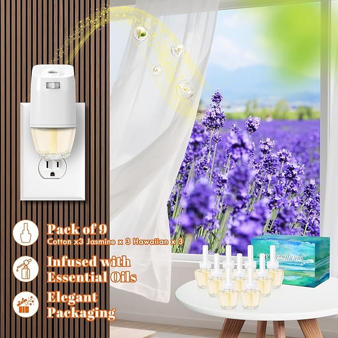 Plug-in Air Freshener Starter Kit, 1 Warmer and 9 Essential Oil Refills - Image 5
