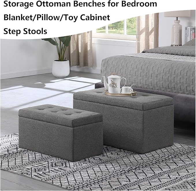 Storage Ottoman Bench with 2.56-inch Thick Seat, 31.5 inch Nesting Ottoman Set - Image 6