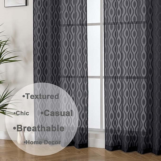 Aiyufeng Sheer Curtains 54 Inch Length 2 Panels, Soft Lightweight Clip Jacquard - Image 8
