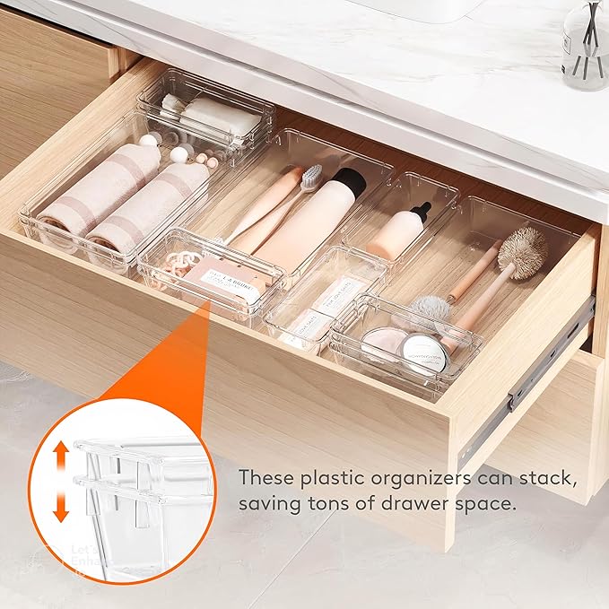 15-Pack Clear Drawer Organizer Set – Multi-Size Acrylic Storage Bins - Image 7