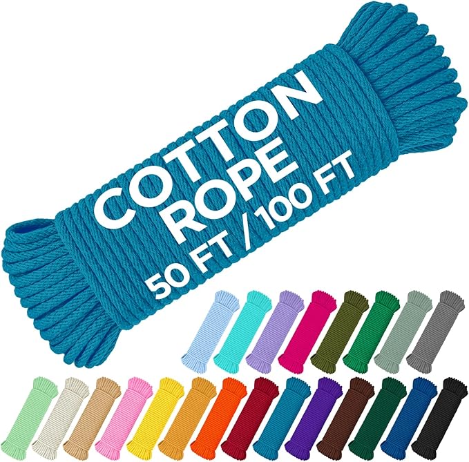 TECEUM Cotton Rope 3/16” – 100 FT – Strong All-Purpose Braided Rope – Natural by TECEUM