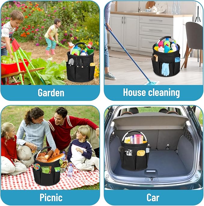 Qivine 17L Cleaning Caddy with Handle, Cleaning Supply Caddy Foldable Tool Bag - Image 6