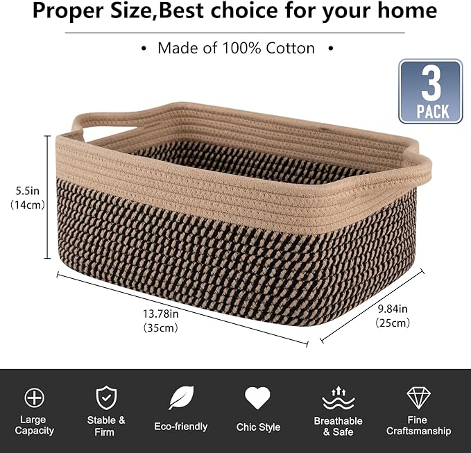 OIAHOMY 3 Pack Storage Baskets for Organizing, Woven Cotton Rope Basket for - Image 3