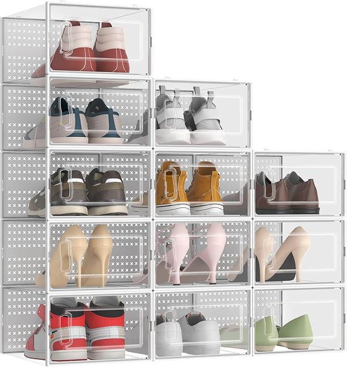 12 Pack XX-Large Modular Clear Plastic Stackable Shoe Storage Organizer - Image 8