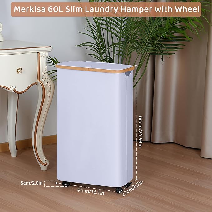 Slim Laundry Basket with Wheels, Narrow Hampers - Image 2
