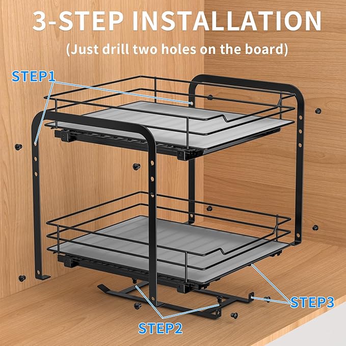 RCHYFEED Spice Rack, 2 Tier Pull out Cabinet Spice Organizer, Height Adjustable - Image 7