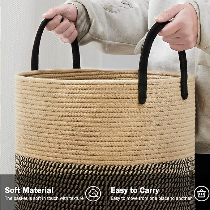 YOUDENOVA Woven Rope Laundry Hamper Basket, 100L Tall Laundry Basket, Baby - Image 4