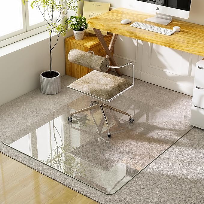 GLSLAND 47"x40" Tempered Glass Chair Mat Heavy-Duty Floor Protector by GLSLAND