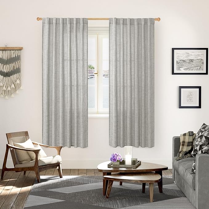 YoungsTex Dark Grey Linen Semi Sheer Curtains 2 Panels - Image 2
