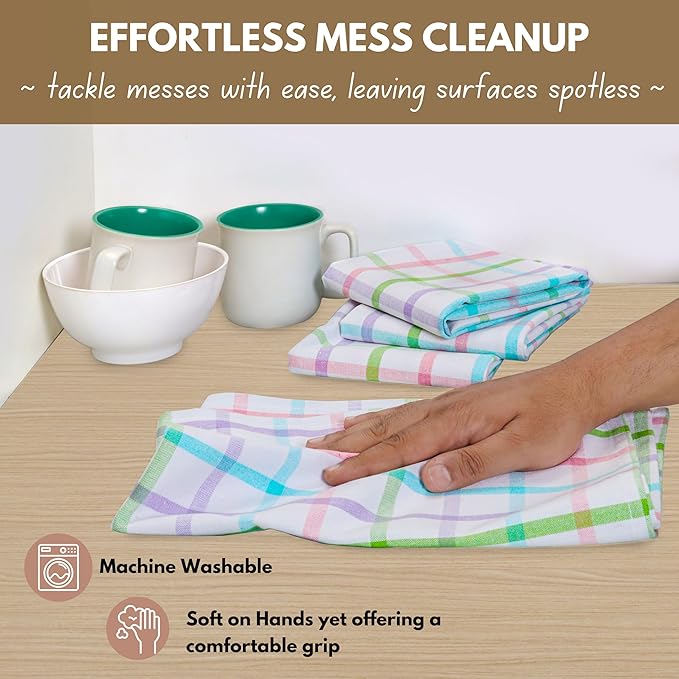 Native Fab Multi Color Check Kitchen Towels Set of 12, 100% Cotton, 16x26 Inch - Image 3