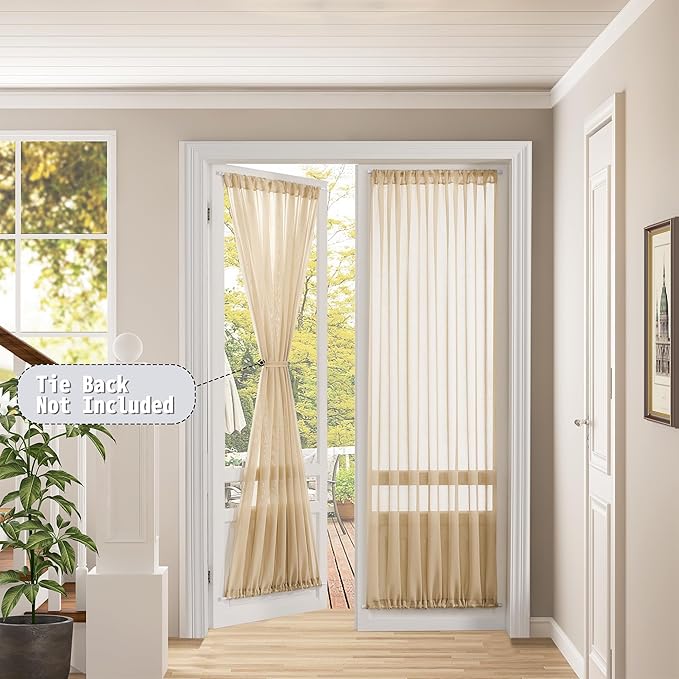 Tollpiz Sheer Door Curtains Closet Linen Textured Curtain Sheers Doorway Light - Image 2