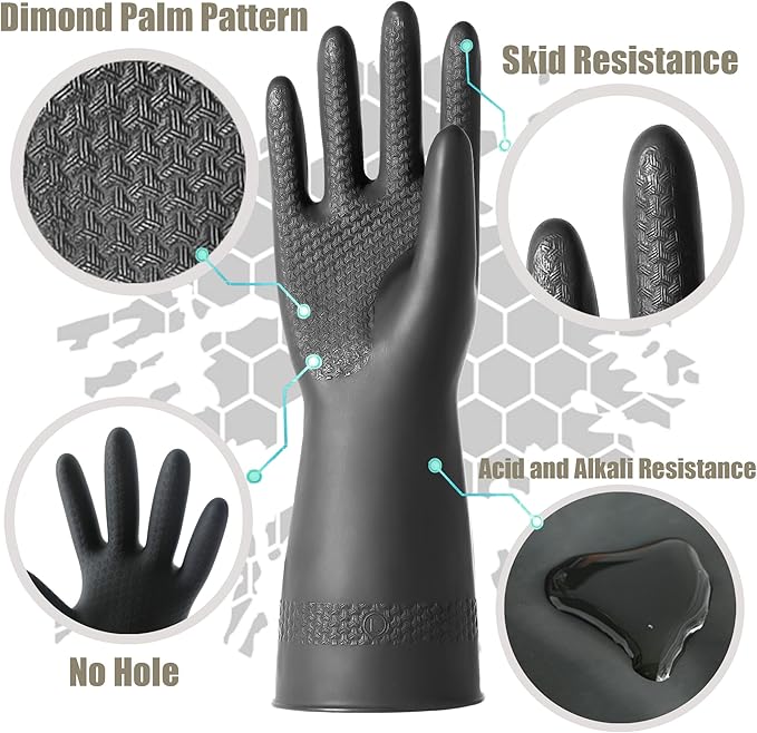 Chemical Resistant Latex Gloves, Cleaning Protective Safety Work Heavy Duty - Image 5