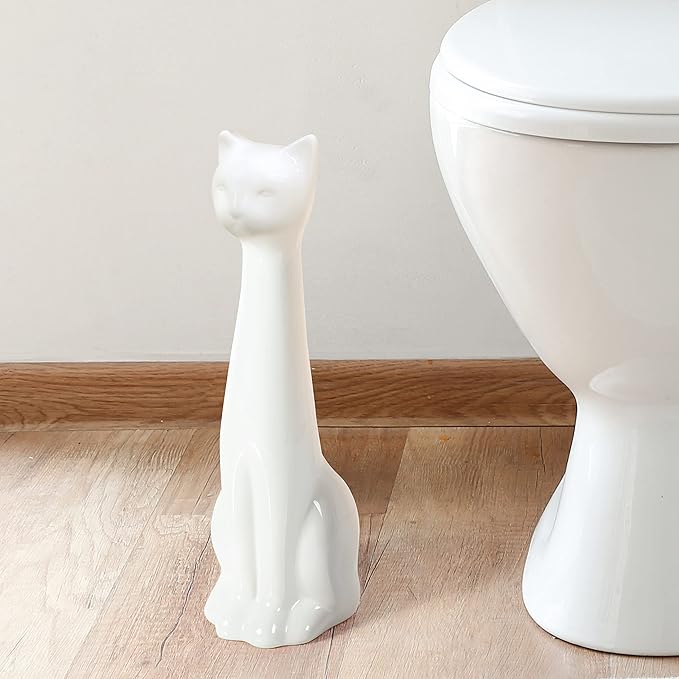 Allure Home Creation White Cat 2-Piece Toilet Brush Holder and Brush Set - Image 2