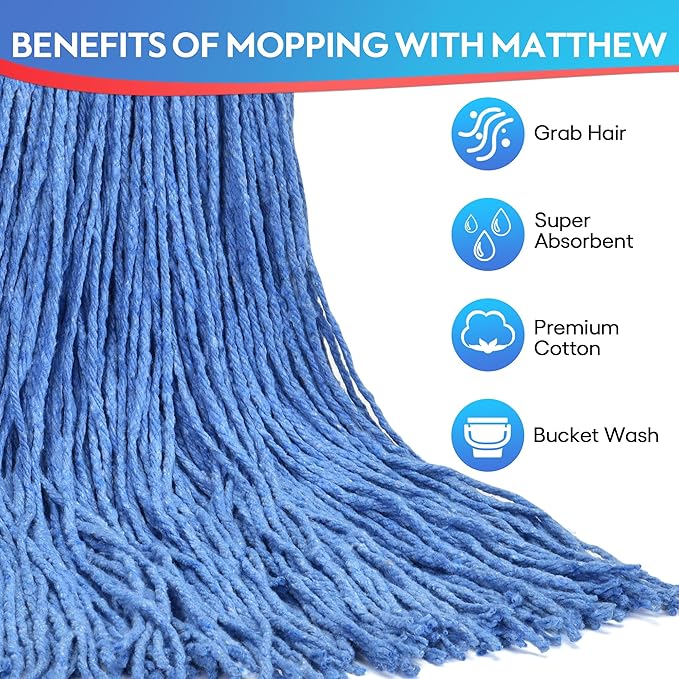 Matthew Cleaning 24oz 6Pack Cotton Floor Mop, Cotton Looped-Open String Heavy - Image 2