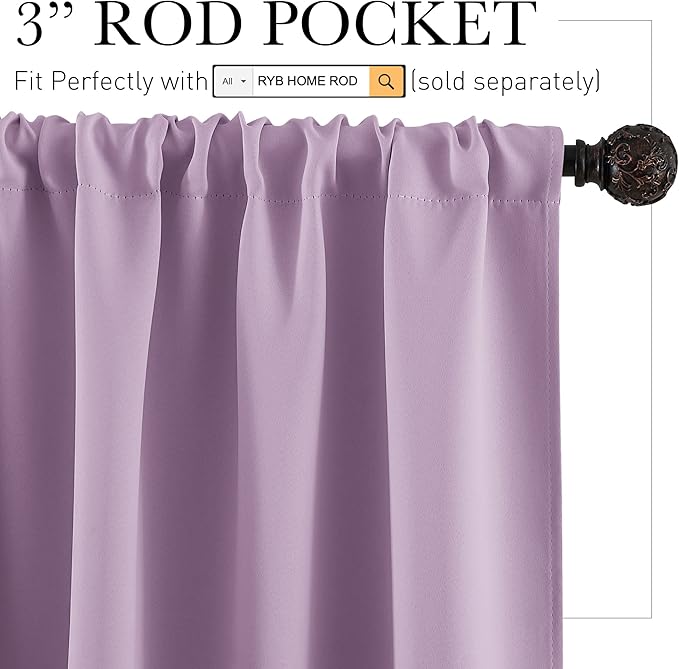 RYB HOME Small Kitchen Curtains, Room Darkening Drapes Energy Efficient Half - Image 2