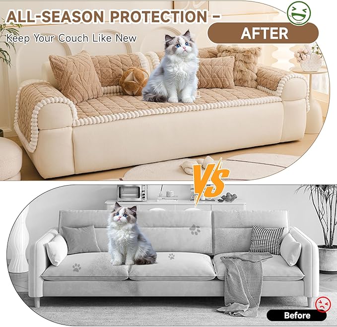 OTOB All Season Couch Cover for Dogs Washable, Non Slip Fuzzy Plush Pet Couch - Image 2