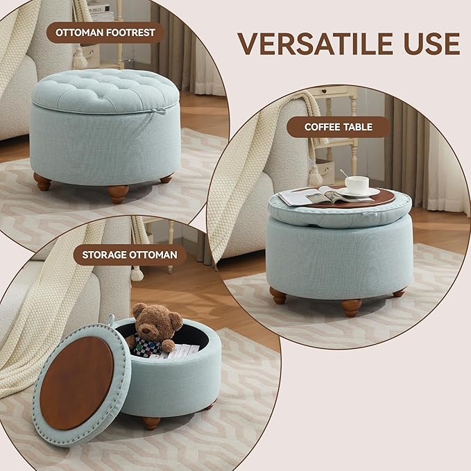 24Inch Round Storage Ottoman - Image 5