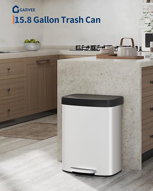 16 Gallon Trash Can, Stainless Steel Kitchen Garbage Can, Recycling or Waste Bin - Image 6