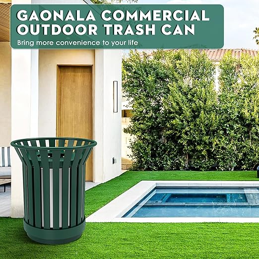 25.2IN Round Large Outdoor Trash Can, Heavy Duty Metal Slatted Garbage Can - Image 7