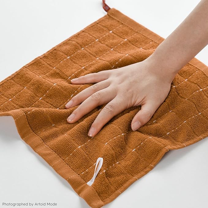 Artoid Mode Checkered Designed Cotton Beige Caramel Terry Kitchen Dish Cloths - Image 5