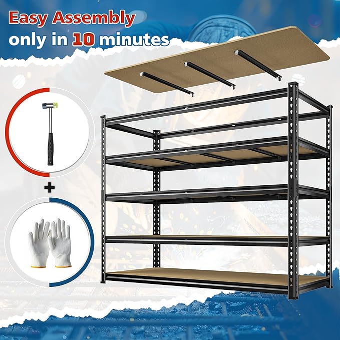 59.8"W Garage Shelving 72"H Storage Shelves 2750LBS Metal Shelving Heavy Duty - Image 7
