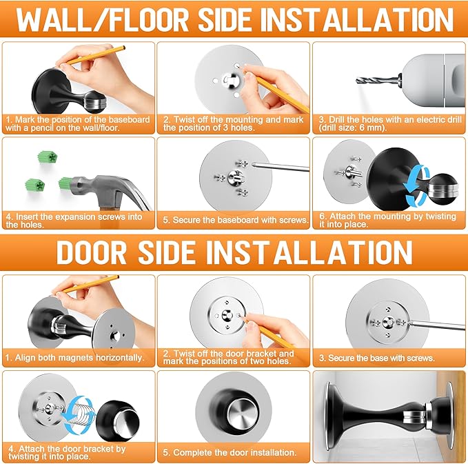 Crosize Magnetic Door Stoppers 2 Pack, Stainless Steel Door Catch - Image 8