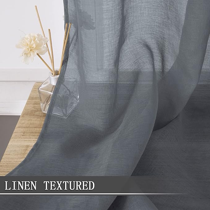 Tollpiz Sheer Tier Curtains Kitchen Linen Textured Half Curtain Sheers Light - Image 2