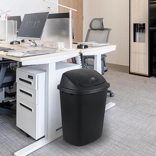 10 Gallon / 40 L Swing Lid Kitchen Trash Can, Classroom Garbage Bins, Plastic - Image 4
