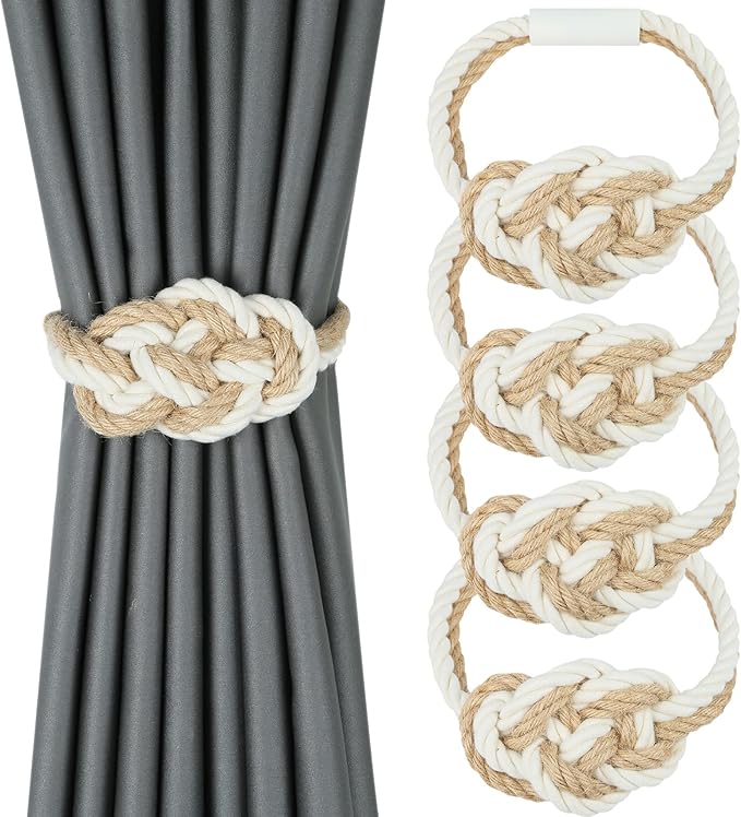 4 Pack Natural Jute Magnetic Curtain Tiebacks, Boho Rustic Style Decorative by HedongHexi