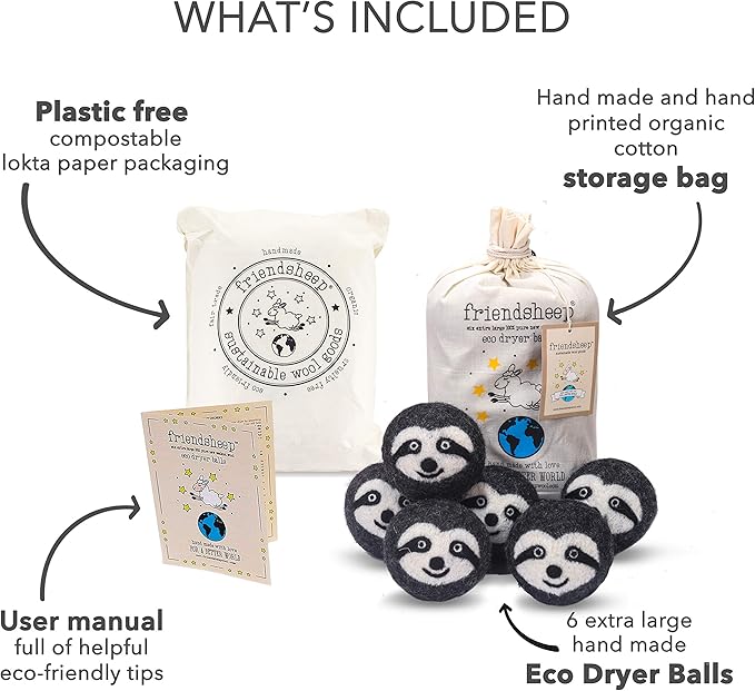 Friendsheep Wool Dryer Balls 6 Pack XL Organic Premium Reusable Cruelty Free - Image 4