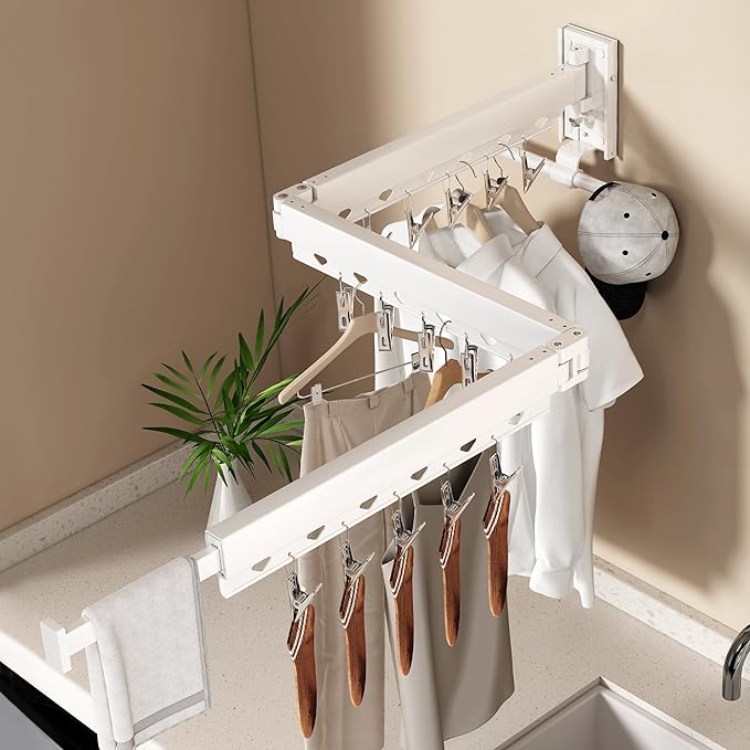 Wall Mounted Collapsible Clothes Drying Rack, Durable Space-Saving Laundry - Image 2